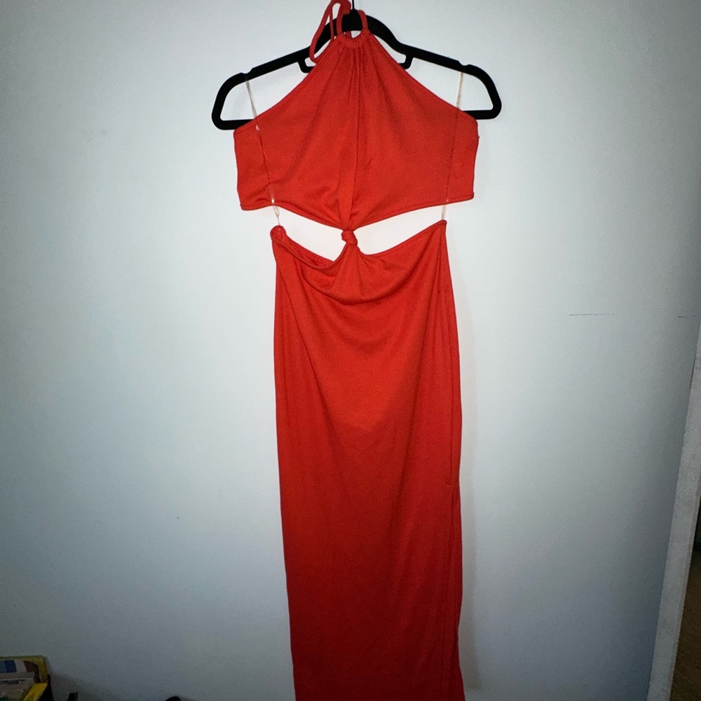 Coral Cut-Out Maxi Dress